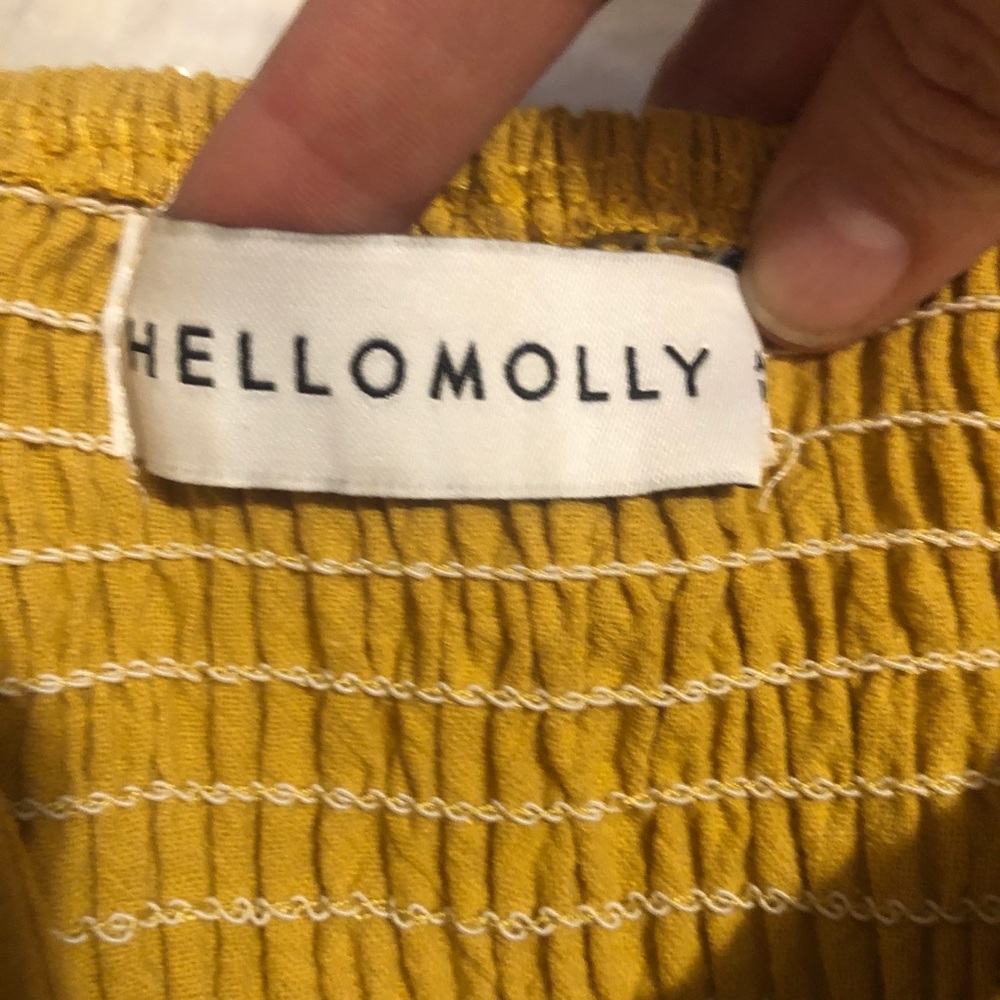 Hello Molly Mustard yellow Tie-Front Boho Cotton Midi Dress size small - Picture 7 of 9